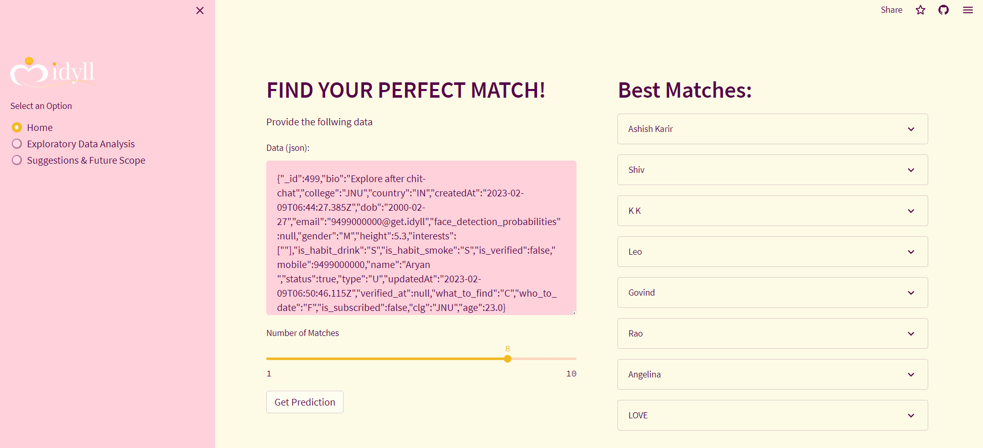 Dating Profile Recommender API